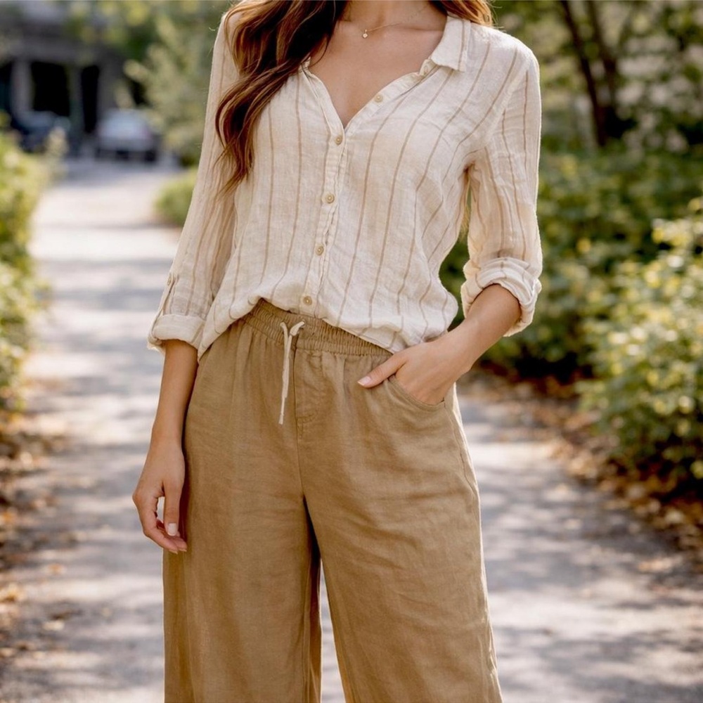 Elegant Outfit Set Button Up Shirt Size S & Wide Leg Pants Size XS